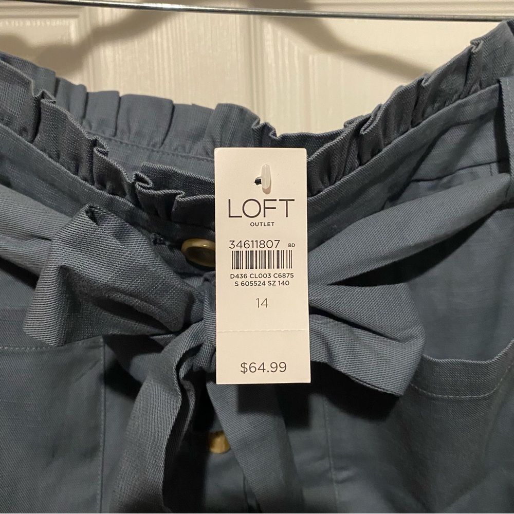 LOFT Blue Linen Skirt with Tie Front - Picture 4 of 5